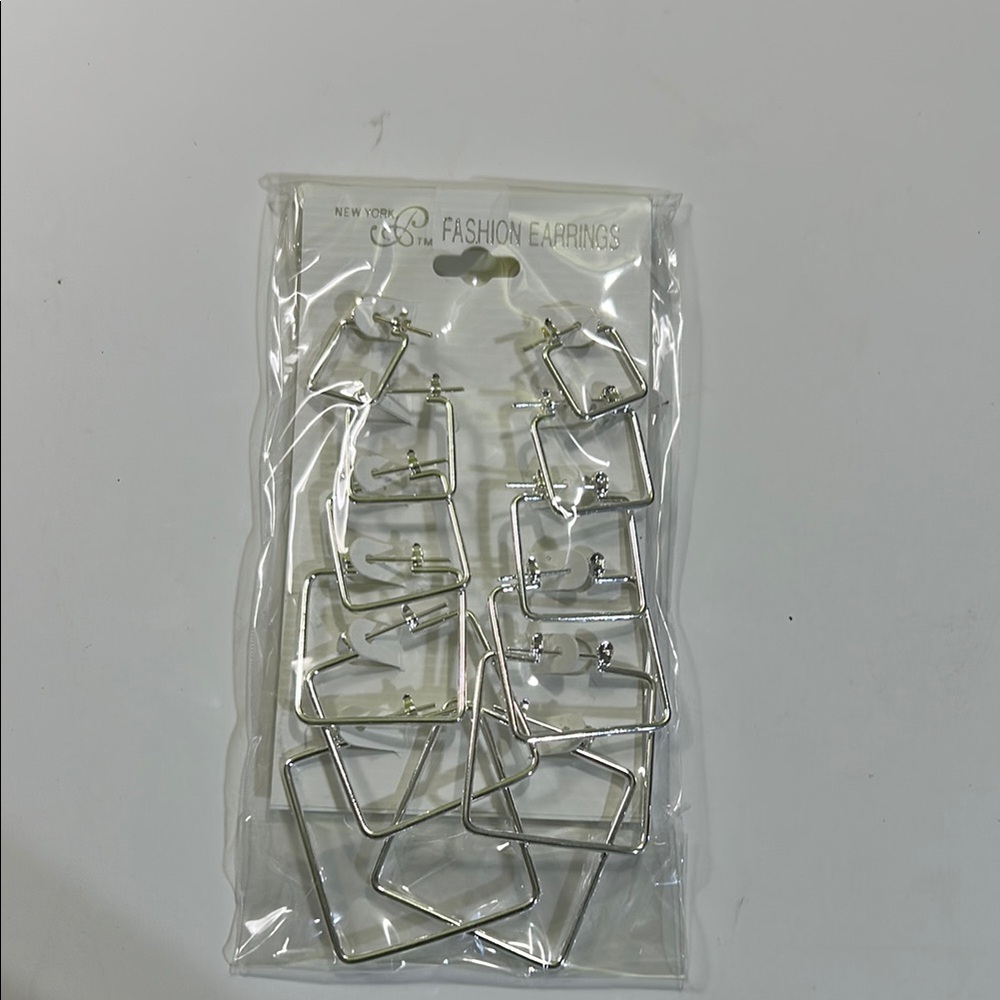 Silver Square Hoop Earrings - Picture 16 of 16